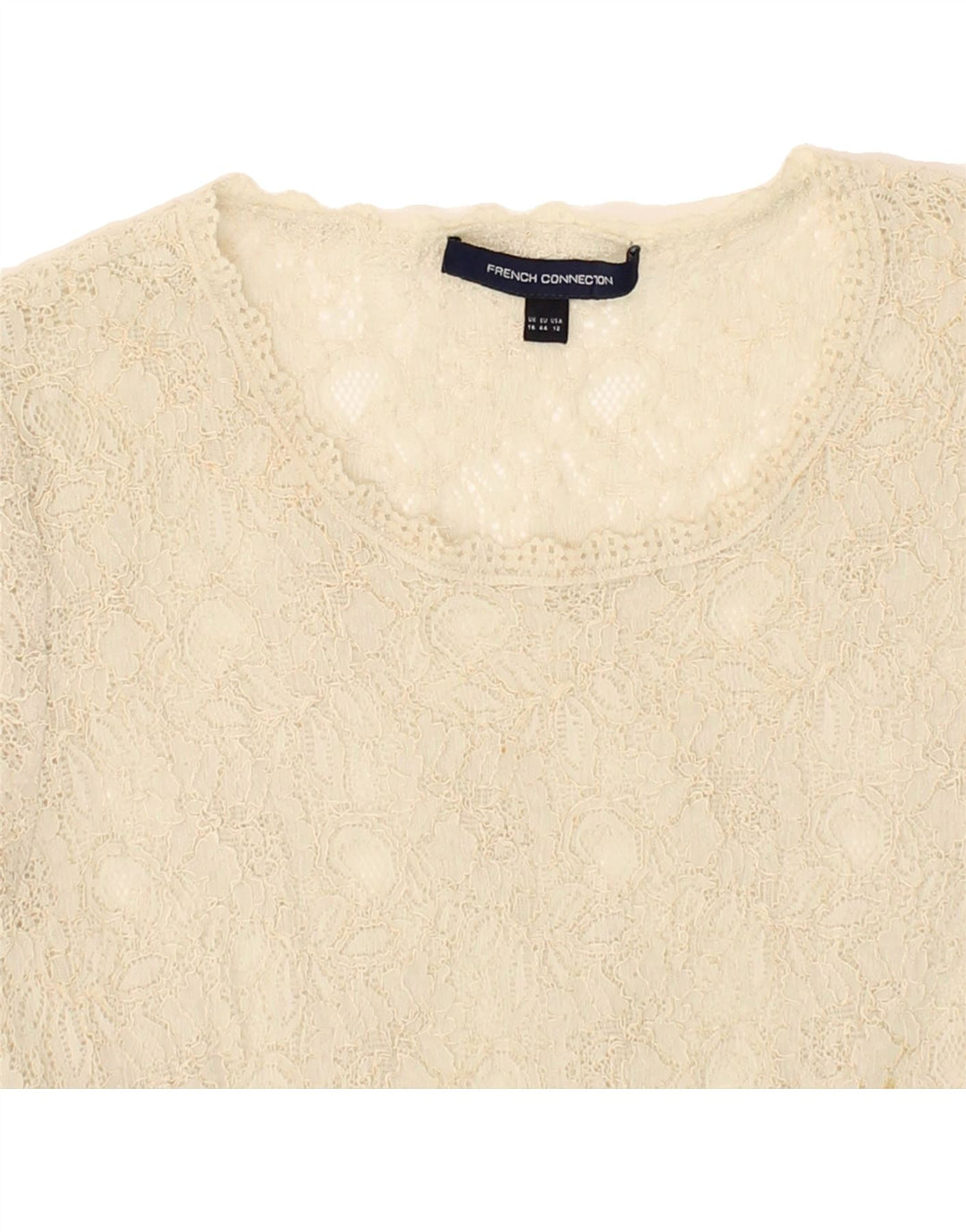 FRENCH CONNECTION Womens Lace See Through Top UK 16 Large Beige Floral Vintage French Connection and Second-Hand French Connection from Messina Hembry 
