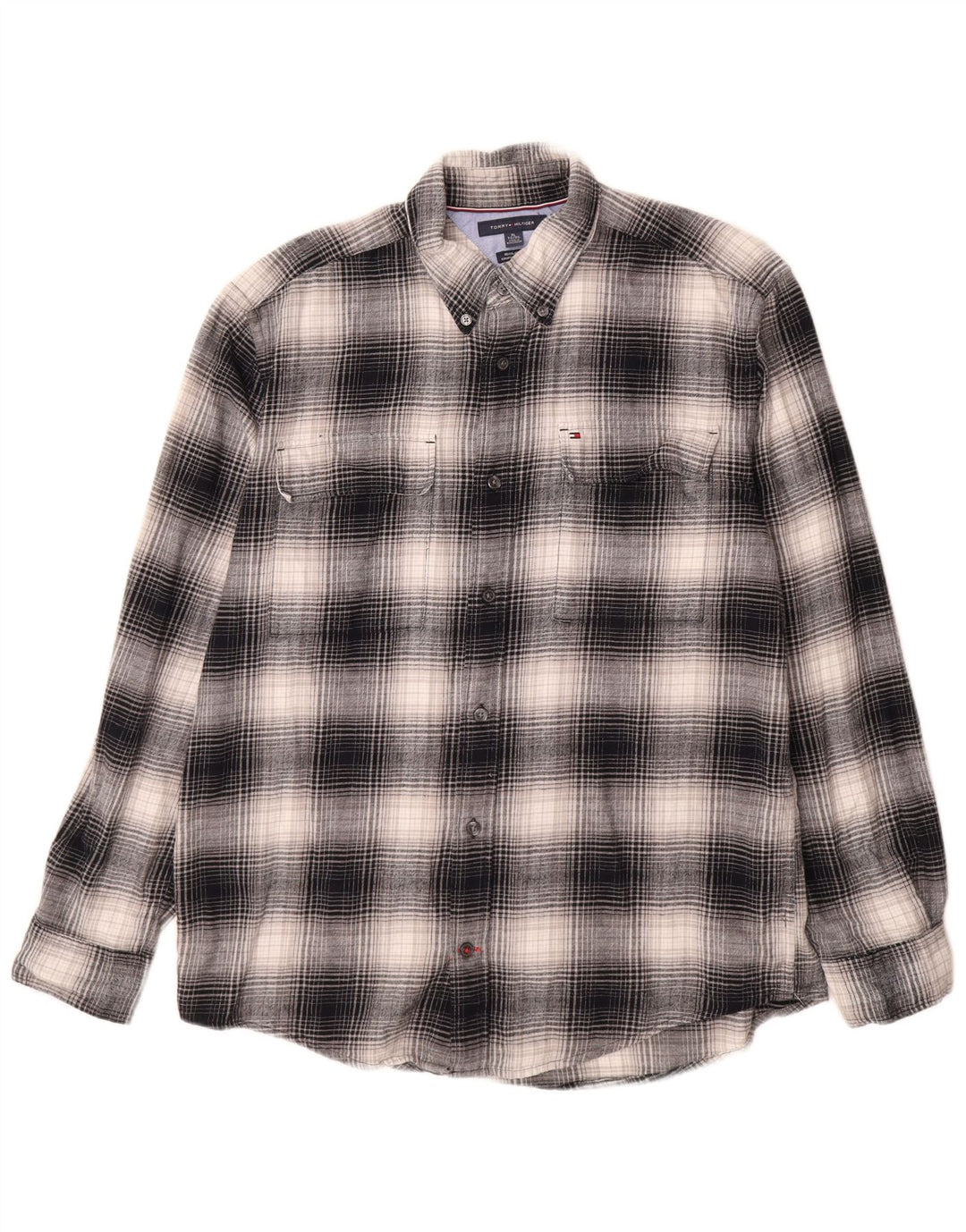 Tommy Hilfiger Mens Regular Fit Flannel Shirt XL Grey Check Cotton