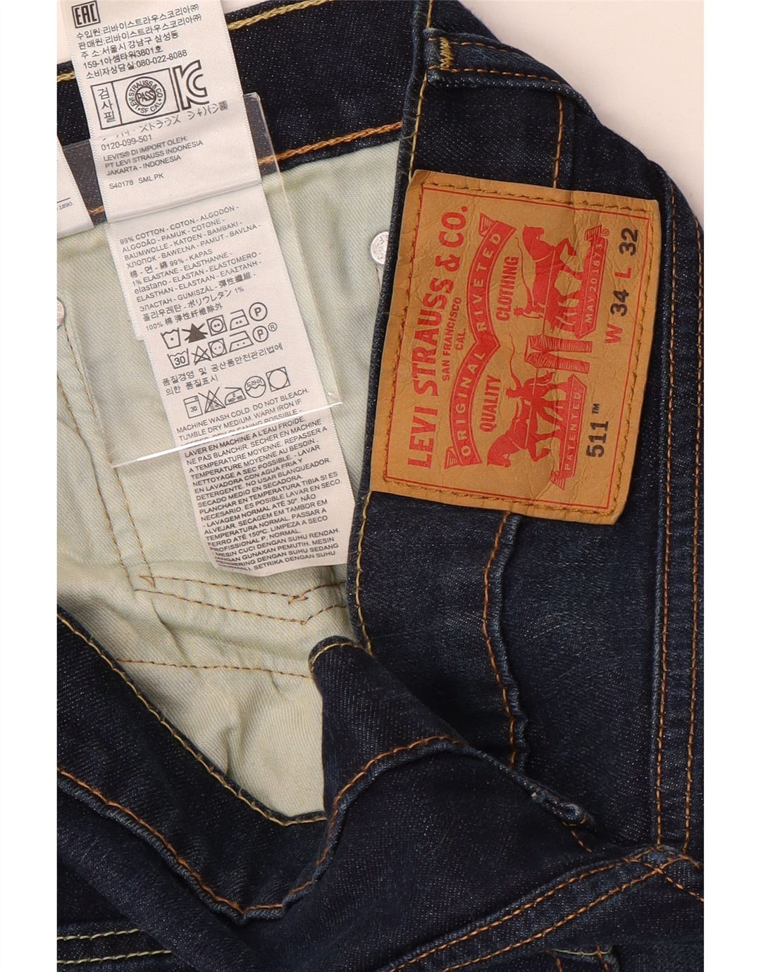 LEVI'S Mens 511 Slim Jeans W34 L32 Navy Blue Cotton
