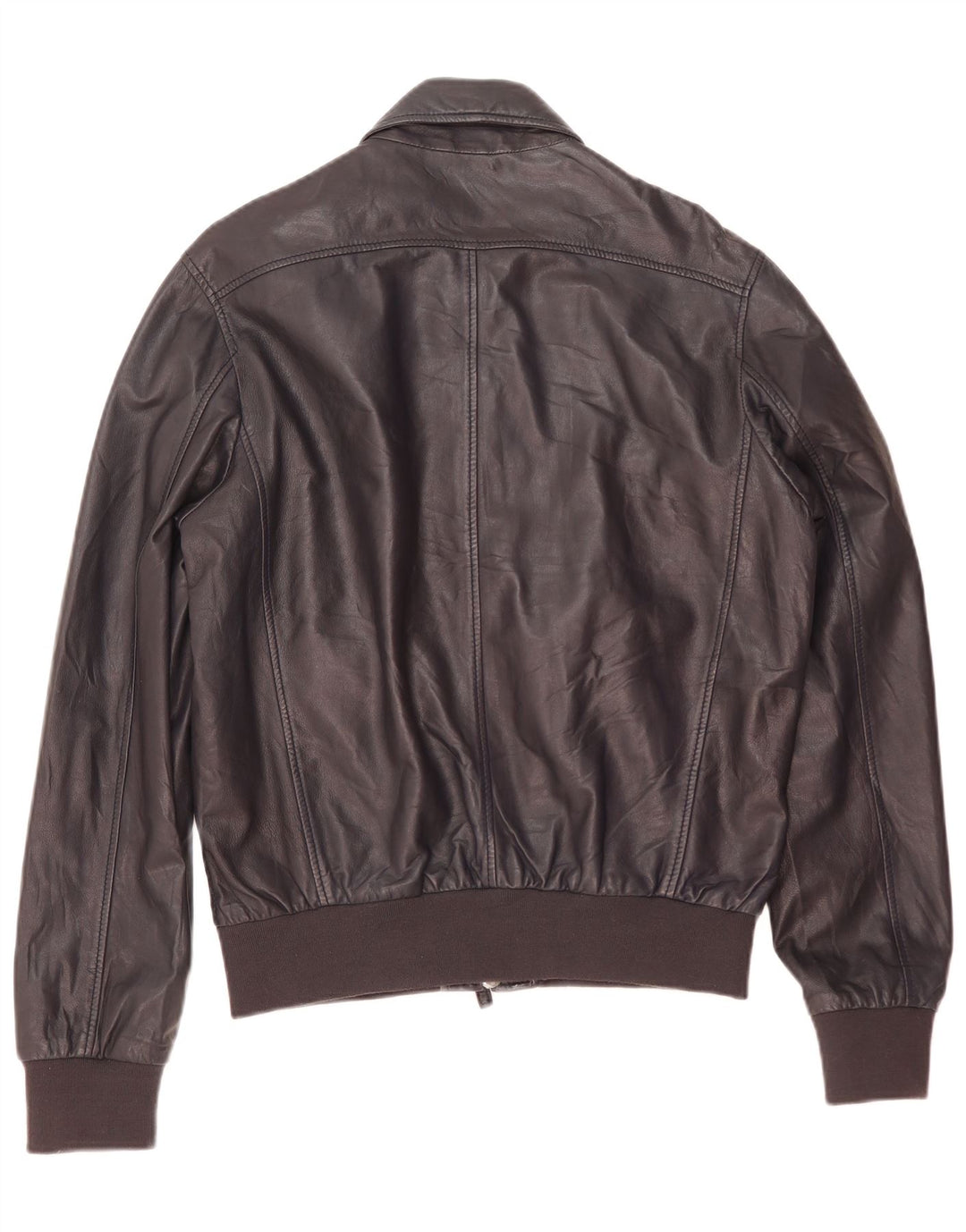Pollini Mens Bomber Leather Jacket IT 50 Large Navy Blue Leather