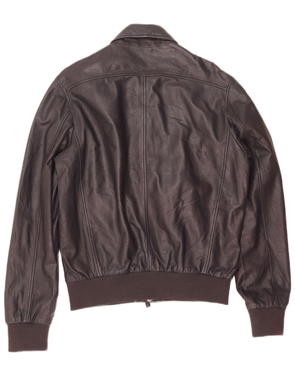 Pollini Mens Bomber Leather Jacket IT 50 Large Navy Blue Leather