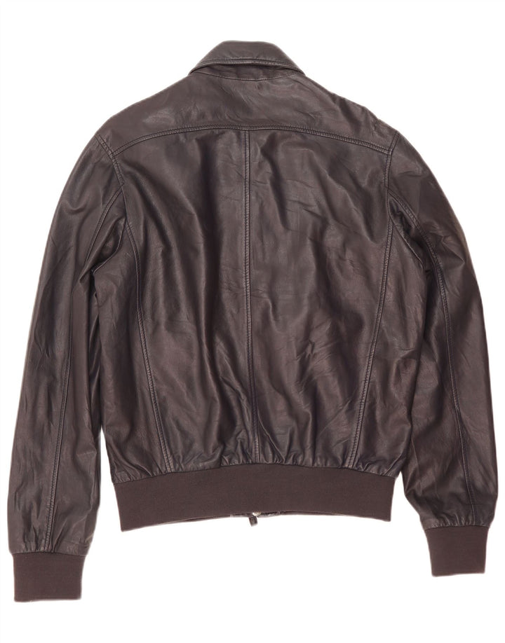 Pollini Mens Bomber Leather Jacket IT 50 Large Navy Blue Leather