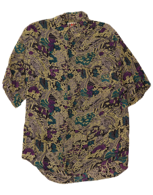 Vintage Mens Short Sleeve Shirt Medium Multicoloured Floral Viscose