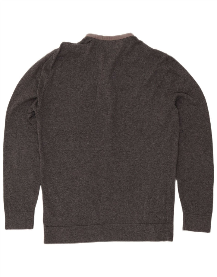 GUESS Mens Crew Neck Jumper Sweater Large Grey Cotton