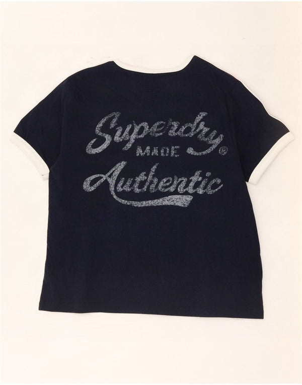 Superdry Womens Crop Graphic T-Shirt Top UK 8 Small Navy Blue Colourblock