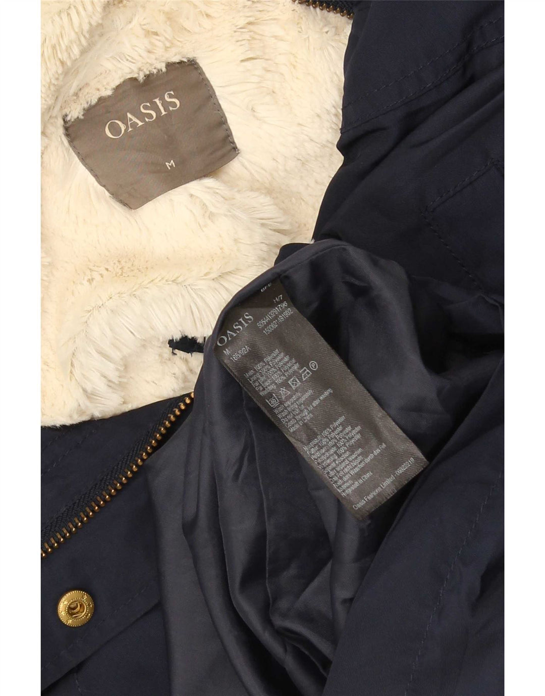 Oasis Womens Hooded Sherpa Parka Jacket UK 14 Medium Navy Blue Polyester