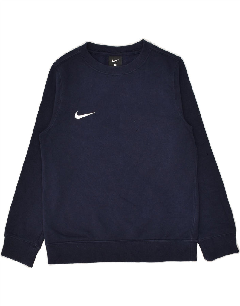NIKE Boys Graphic Sweatshirt Jumper 8-9 Years Small Navy Blue Cotton | Vintage Nike | Thrift | Second-Hand Nike | Used Clothing | Messina Hembry 