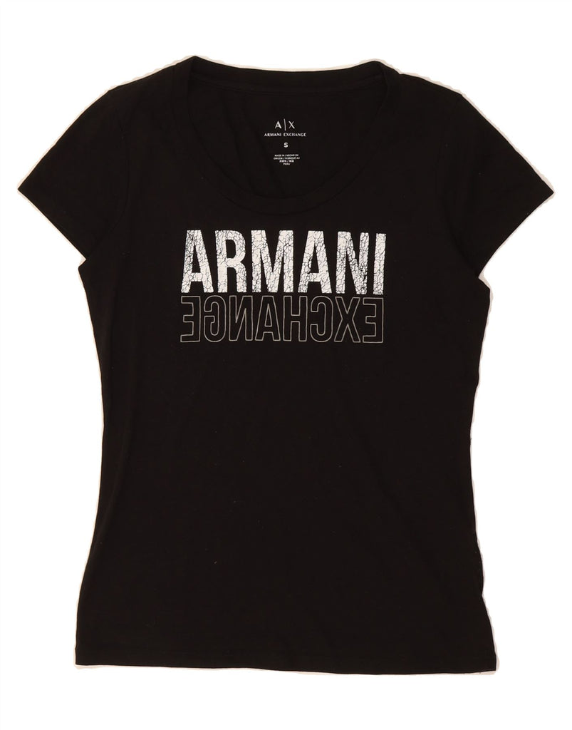 ARMANI EXCHANGE Womens Graphic T-Shirt Top UK 10 Small Black Cotton Vintage Armani Exchange and Second-Hand Armani Exchange from Messina Hembry 