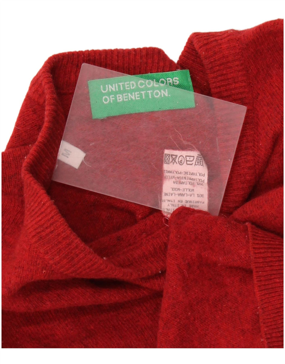 BENETTON Womens Crop Crew Neck Jumper Sweater UK 14 Medium Red Wool