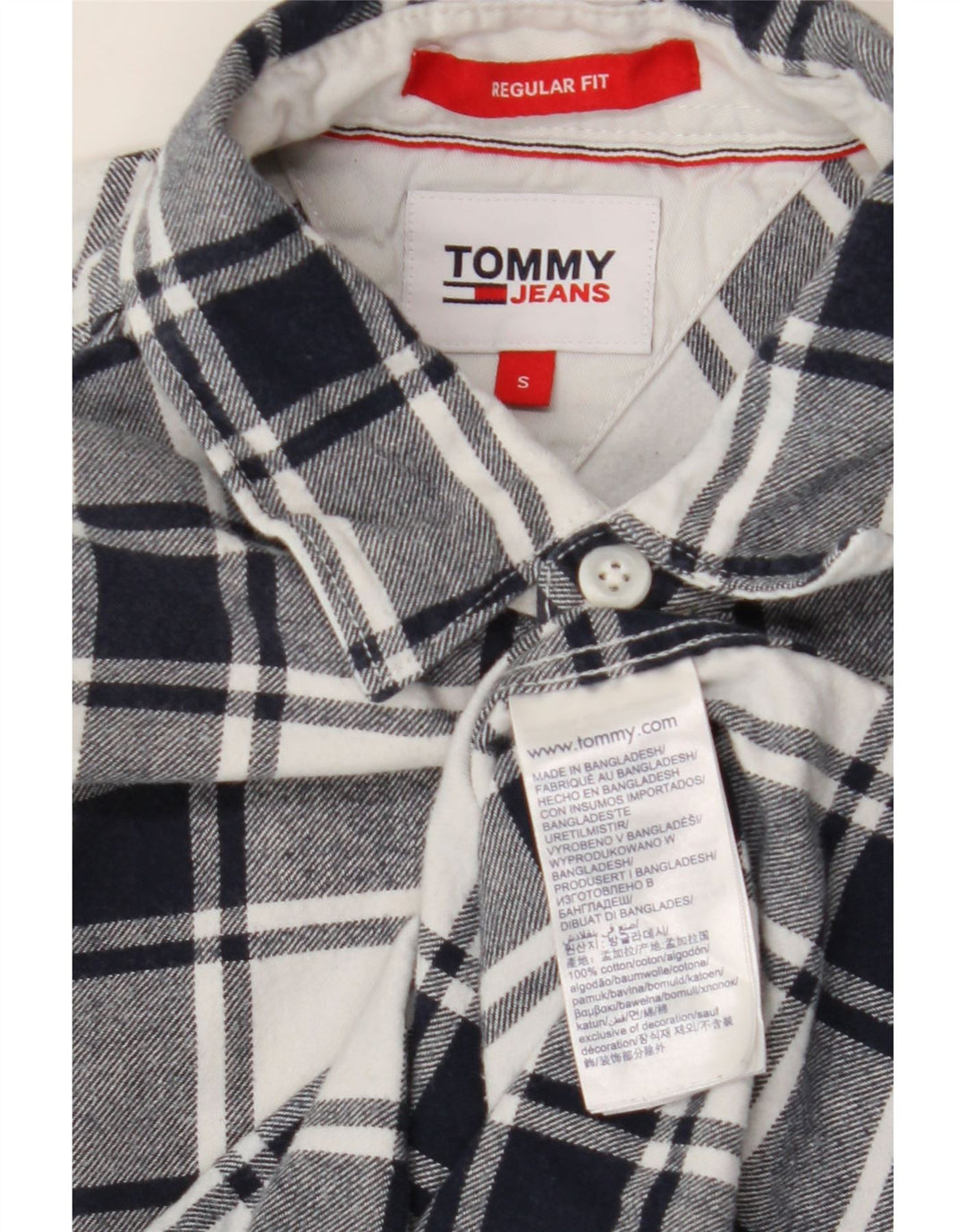 TOMMY HILFIGER Mens Regular Fit Flannel Shirt Small Navy Blue Check Cotton