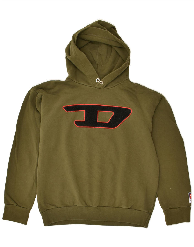 DIESEL Boys Graphic Hoodie Jumper 13-14 Years Khaki Cotton | Vintage Diesel | Thrift | Second-Hand Diesel | Used Clothing | Messina Hembry 