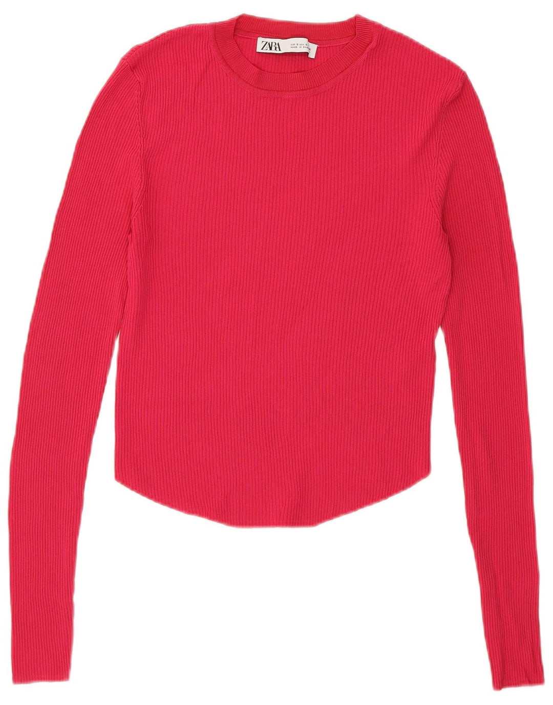 Zara Womens Crop Top Long Sleeve UK 8 Small Pink Viscose