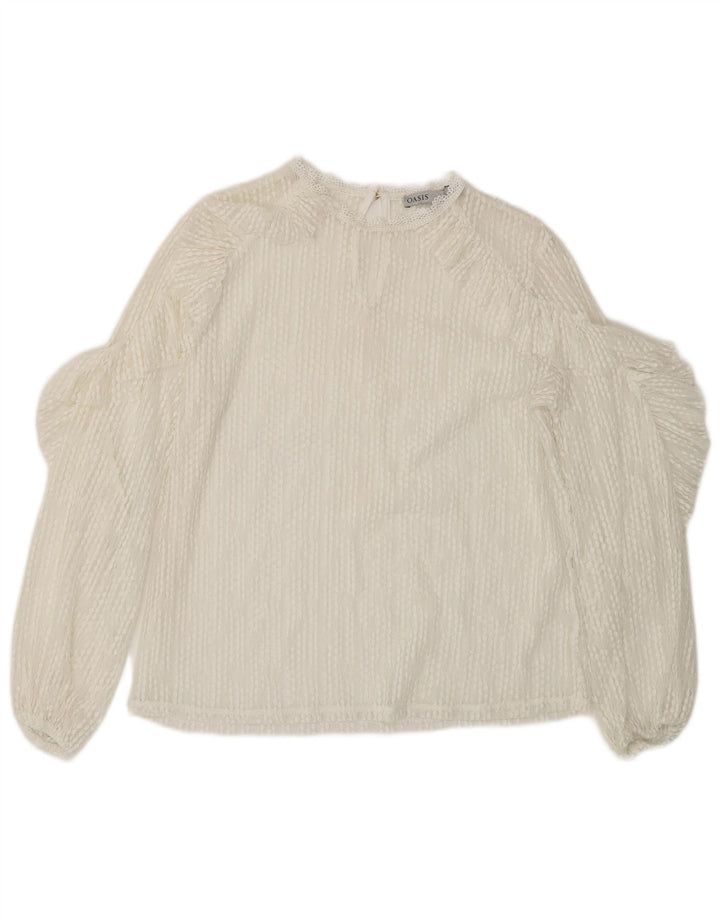 Oasis Womens Long Sleeve Lace See Through Top UK 14 Medium White