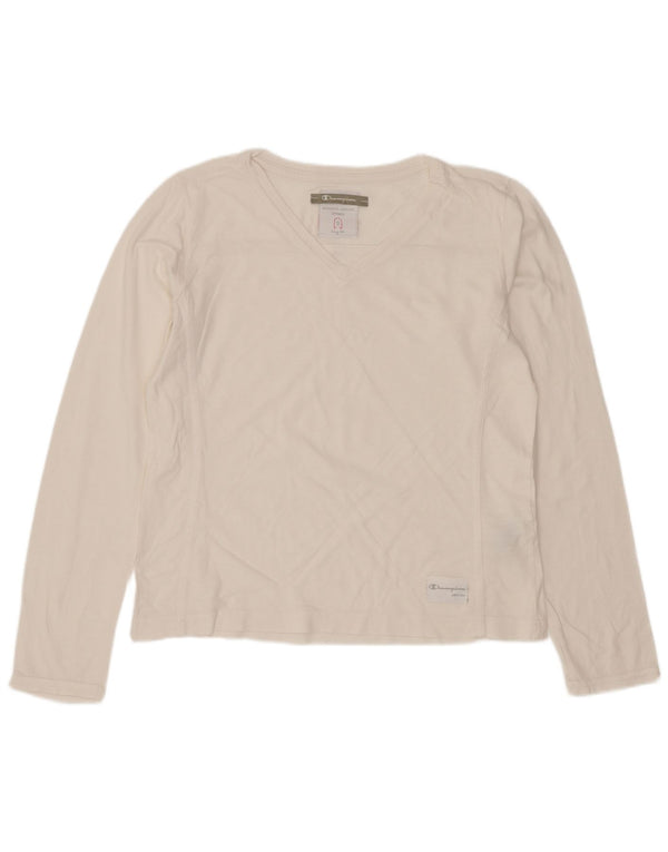 Champion Womens Top Long Sleeve UK 10 Small Off White Cotton