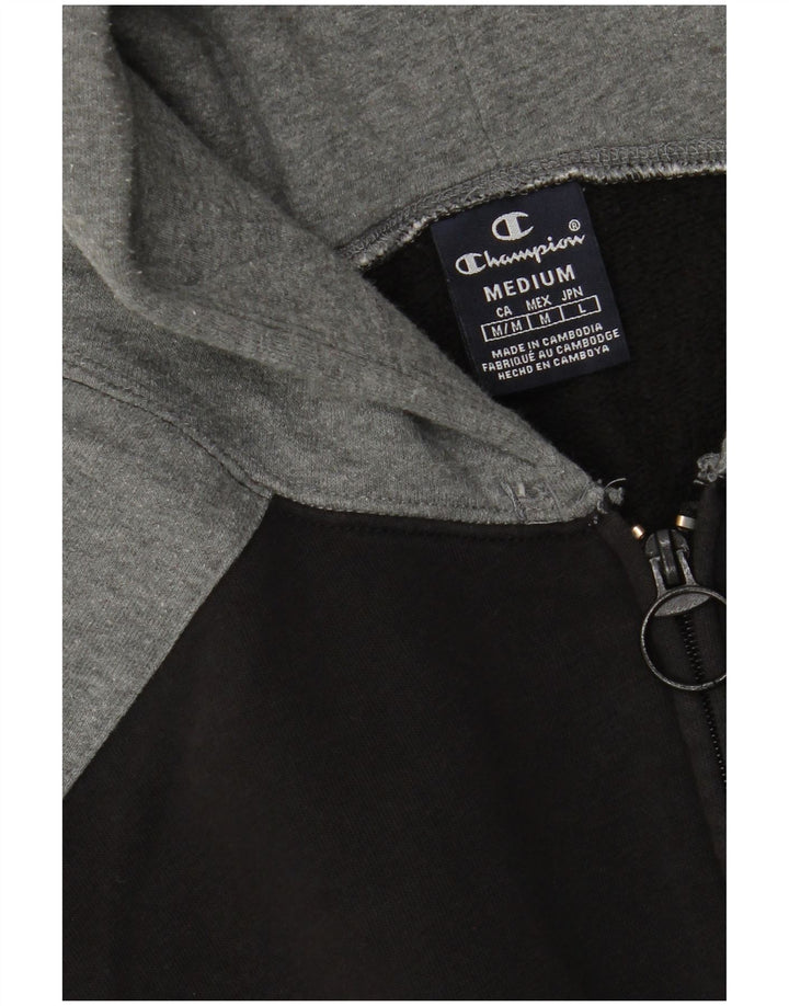 CHAMPION Mens Graphic Zip Hoodie Sweater Medium Black Colourblock Cotton