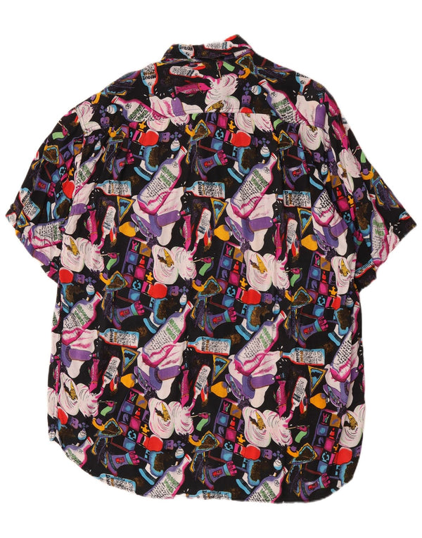 Vintage Mens Abstract Pattern Short Sleeve Shirt XL Multicoloured Viscose