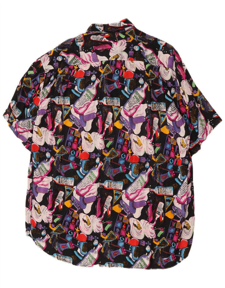 Vintage Mens Abstract Pattern Short Sleeve Shirt XL Multicoloured Viscose