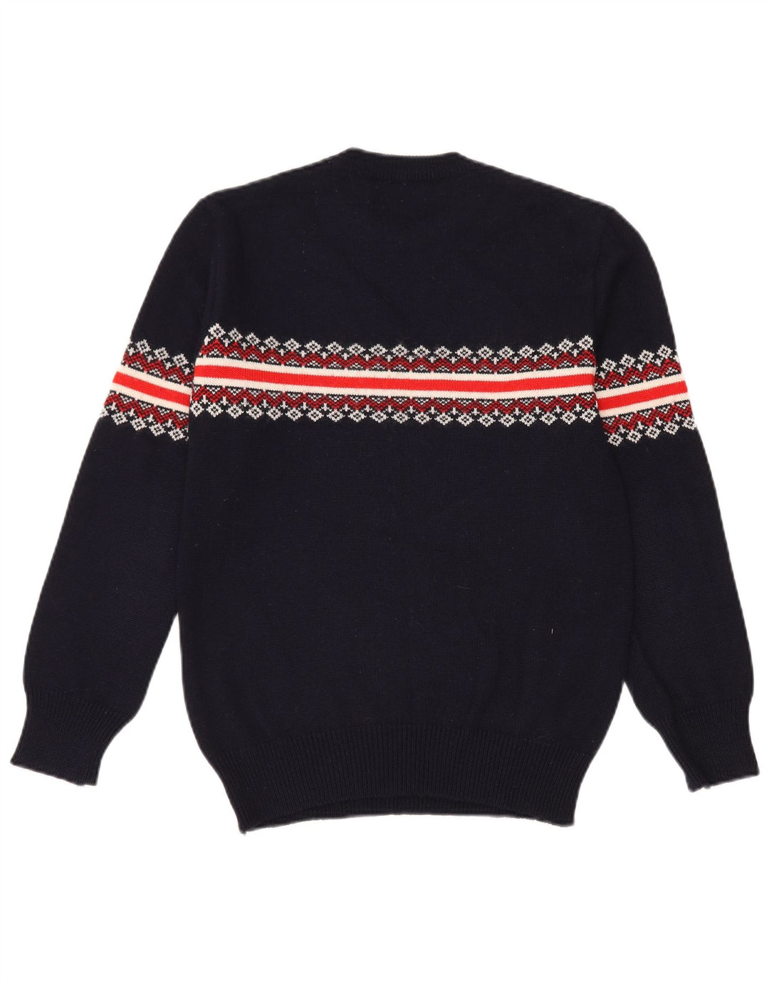 Vintage Mens Crew Neck Jumper Sweater Small Navy Blue Fair Isle