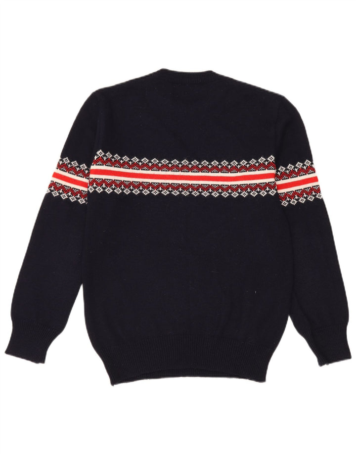 Vintage Mens Crew Neck Jumper Sweater Small Navy Blue Fair Isle