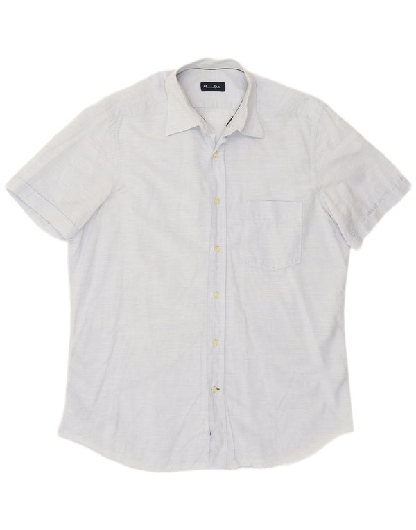 Massimo Dutti Mens Short Sleeve Shirt Large Blue Pinstripe Cotton