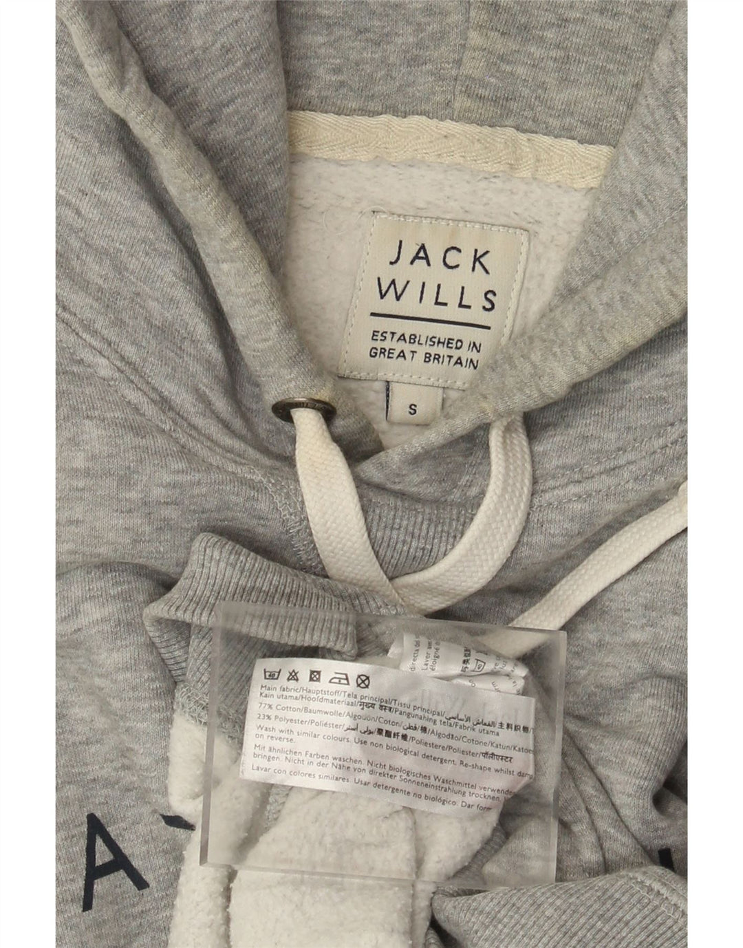Jack Wills Mens Graphic Hoodie Jumper Small Grey Cotton