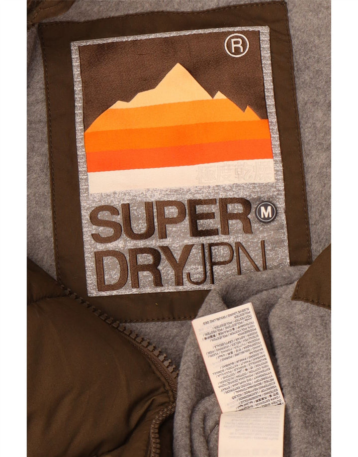 Superdry Mens Hooded Padded Jacket UK 38 Medium Khaki Polyester