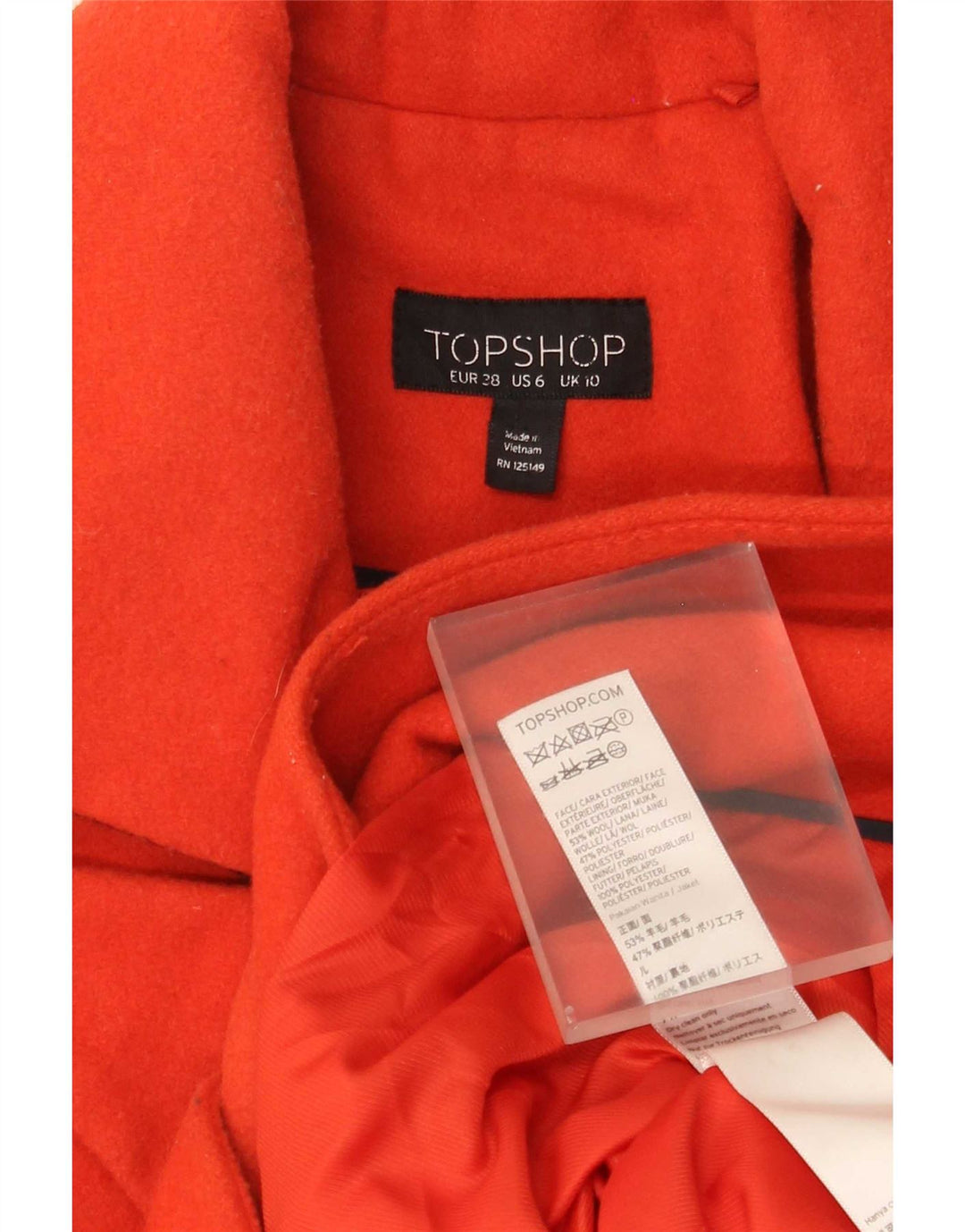 Topshop Womens Double Breasted Coat UK 10 Small Orange Wool