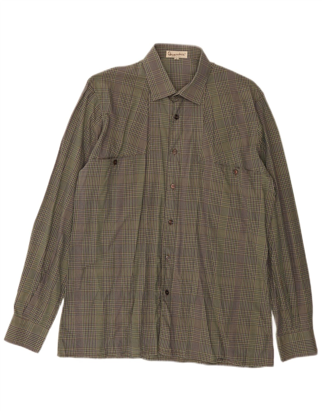 Vintage Mens Shirt Size 39 Medium Khaki Check Cotton