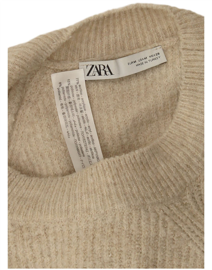 Zara Womens Oversized Crew Neck Jumper Sweater UK 14 Medium Beige Acrylic