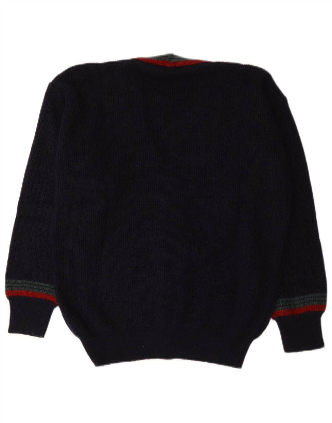 Vintage Mens Cardigan Sweater IT 48 Medium Navy Blue Striped Wool