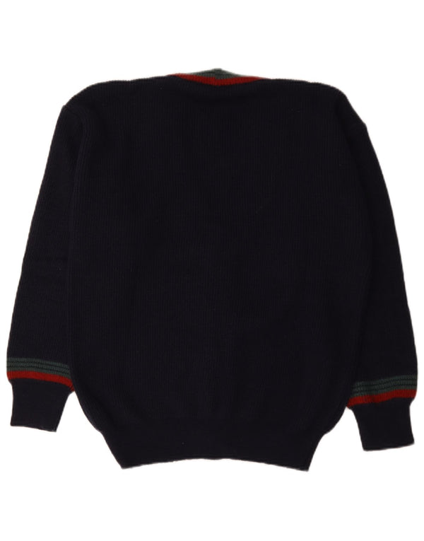 Vintage Mens Cardigan Sweater IT 48 Medium Navy Blue Striped Wool