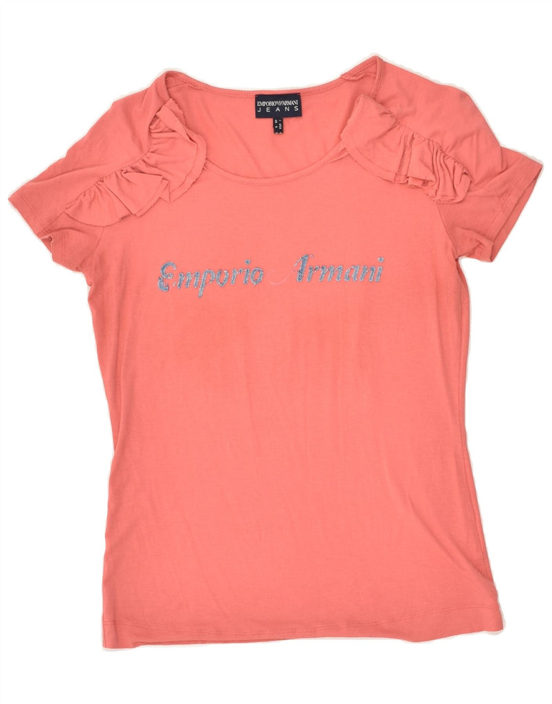 EMPORIO ARMANI Womens Graphic T-Shirt Top UK 10 Small Pink | Vintage Emporio Armani | Thrift | Second-Hand Emporio Armani | Used Clothing | Messina Hembry 