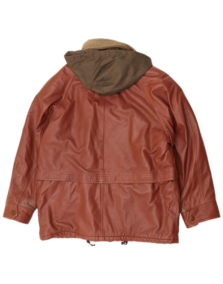 Bomb Boogie Mens Hooded Leather Jacket IT 52 XL Brown Leather