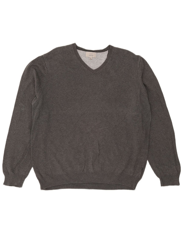 Marks & Spencer Mens Regular Fit V-Neck Jumper Sweater XL Grey Cotton