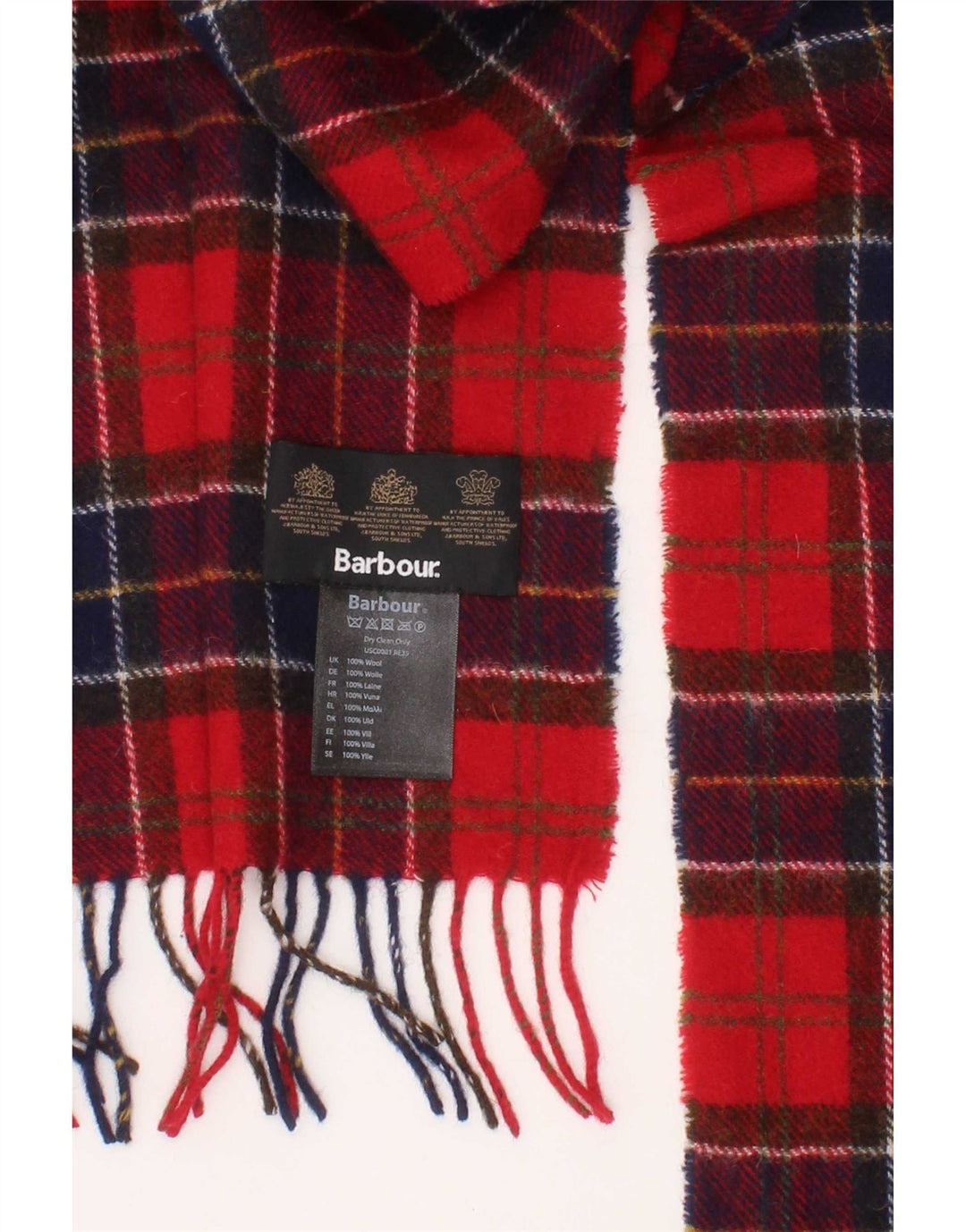 Barbour Mens Rectangle Scarf One Size Red Plaid Wool Classic