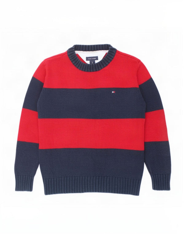 Tommy Hilfiger Boys Crew Neck Jumper Sweater 3-4 Years Red Striped Cotton