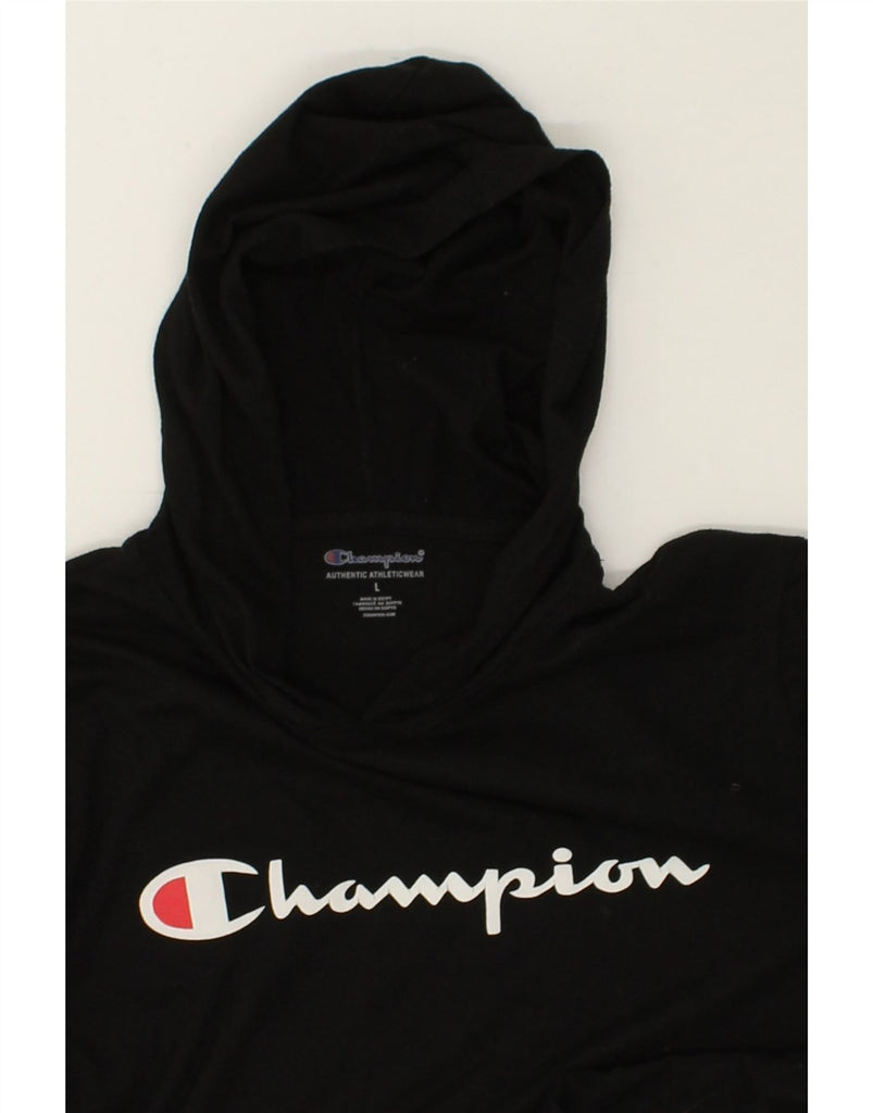 CHAMPION Girls Graphic Hoodie Jumper 15-16 Years Large  Black Polyester | Vintage Champion | Thrift | Second-Hand Champion | Used Clothing | Messina Hembry 