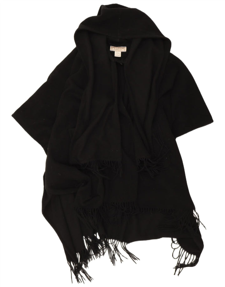 Easy Comfort Womens Hooded Poncho Coat One Size Black Wool