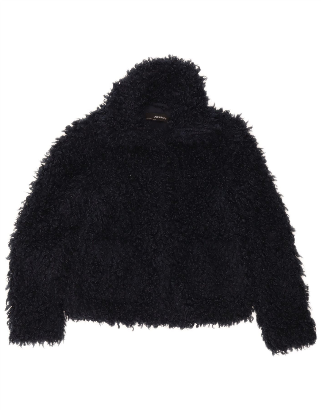 Zara Womens Faux Fur Oversized Jacket UK 6 XS Navy Blue Polyester