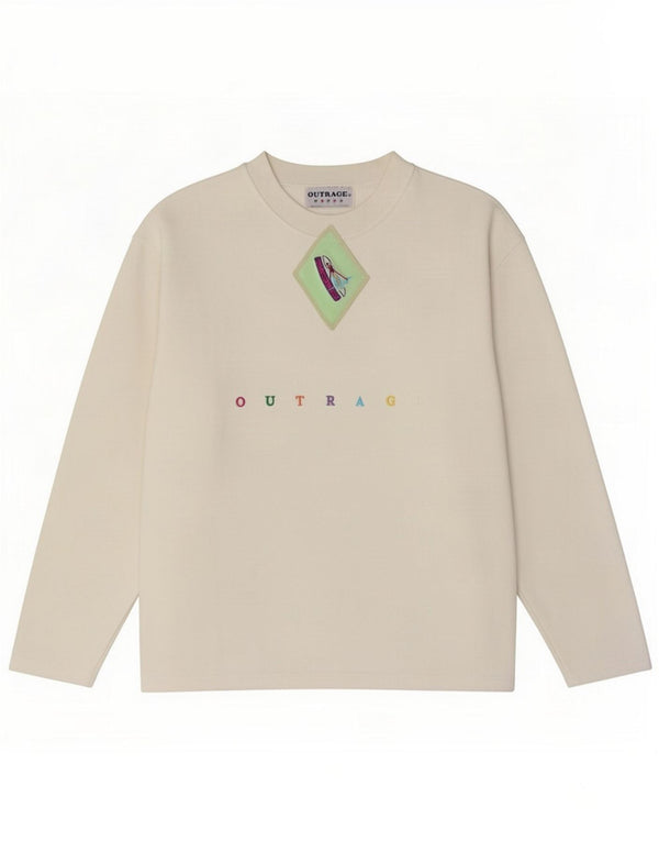 Outrage Womens Graphic Oversized Sweatshirt Jumper UK 10 Small White Cotton