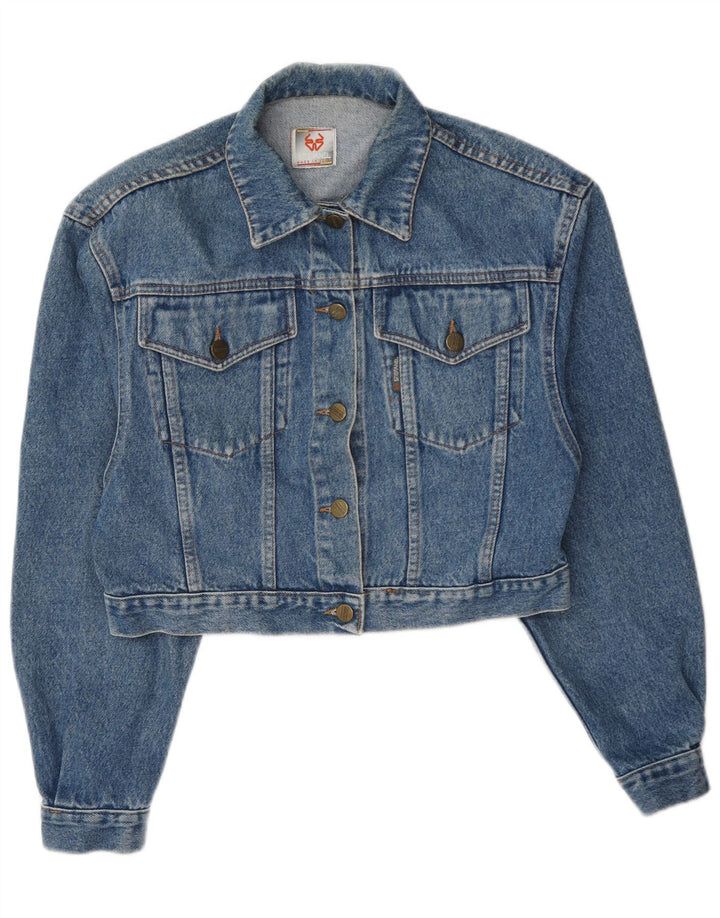 Stefanel Womens Crop Denim Jacket UK 12 Medium Blue