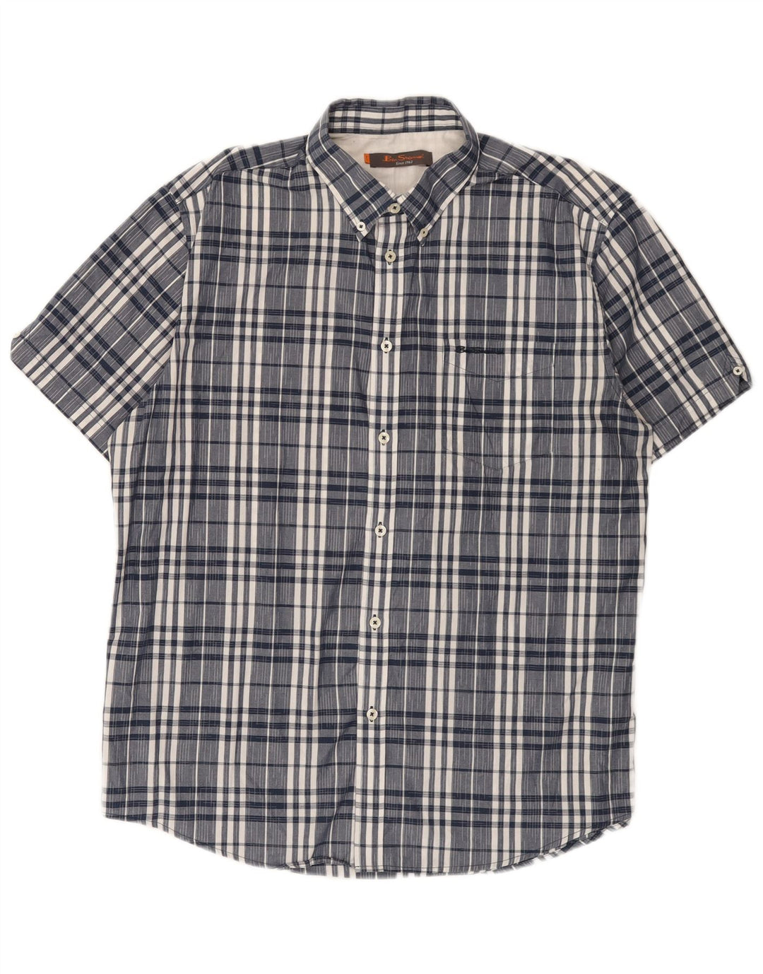 Ben Sherman Mens Short Sleeve Shirt XL Navy Blue Check Cotton
