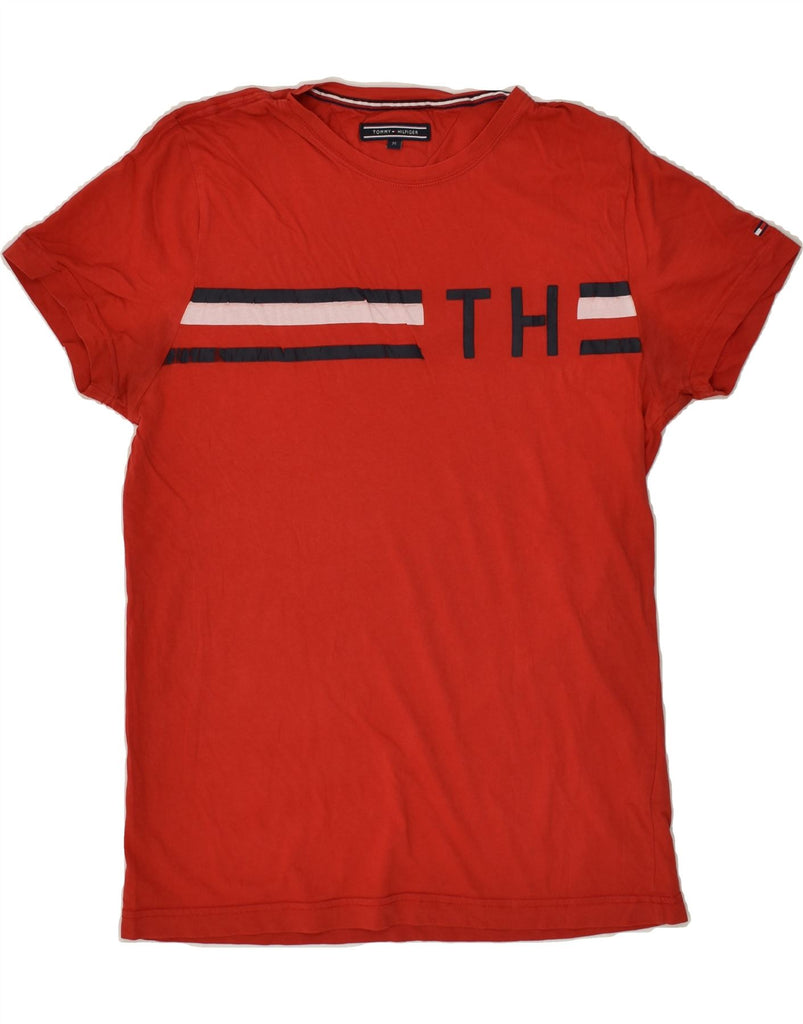 TOMMY HILFIGER Mens Graphic T-Shirt Top Medium Red Cotton | Vintage Tommy Hilfiger | Thrift | Second-Hand Tommy Hilfiger | Used Clothing | Messina Hembry 