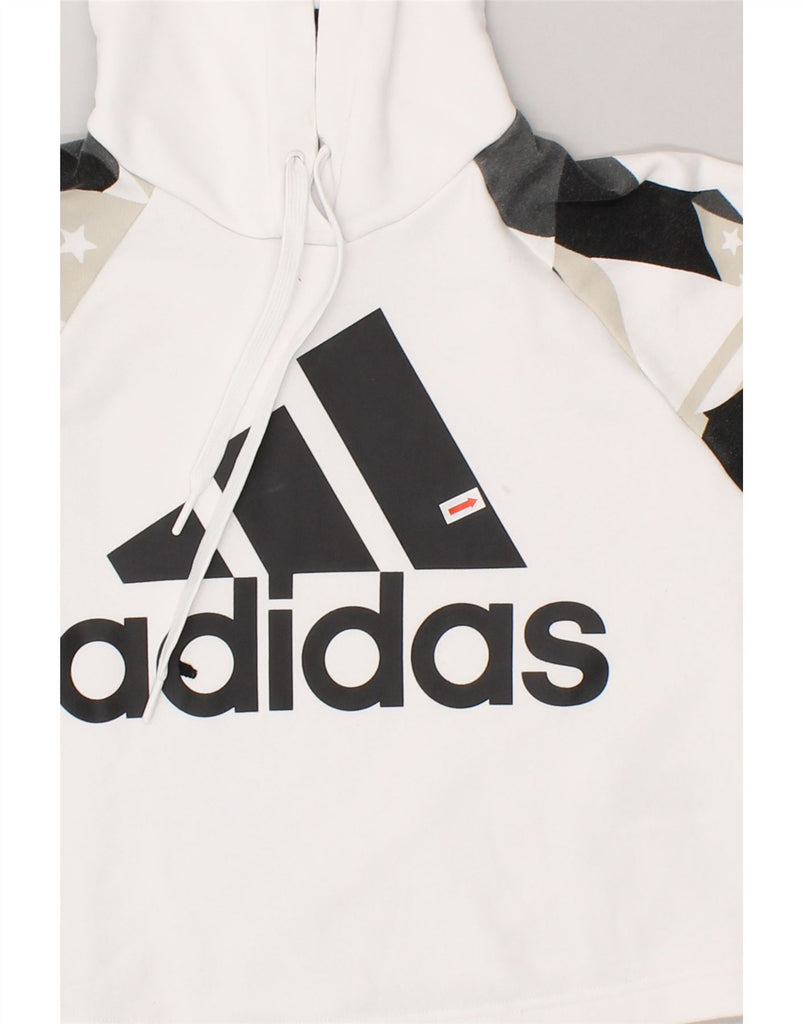 ADIDAS Womens Graphic Hoodie Jumper UK 8/10 Small White Cotton | Vintage Adidas | Thrift | Second-Hand Adidas | Used Clothing | Messina Hembry 