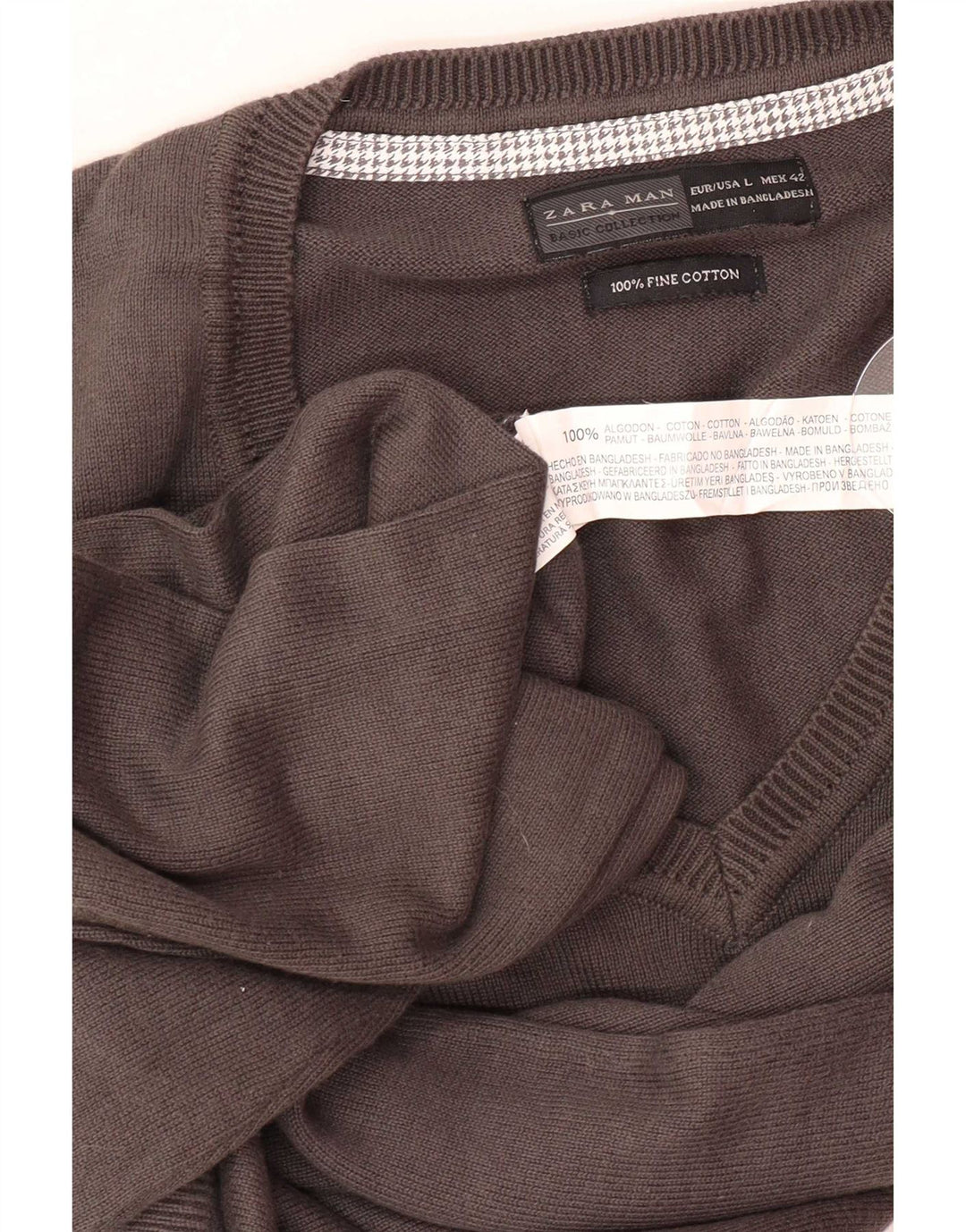 Zara Mens V-Neck Jumper Sweater Large Grey Cotton