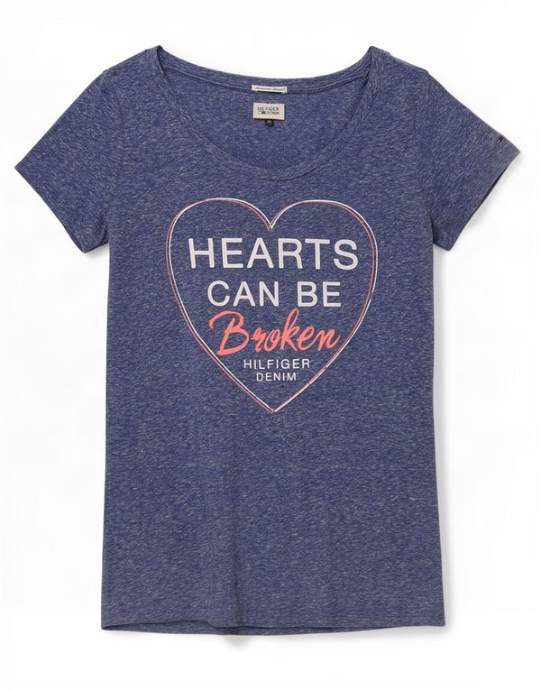 Tommy Hilfiger Womens Graphic T-Shirt Top UK 12 Medium Navy Blue Flecked