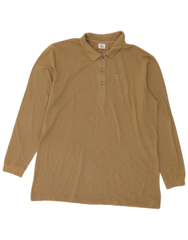 Lacoste Womens Long Sleeve Polo Shirt Size 46 XL Khaki Cotton