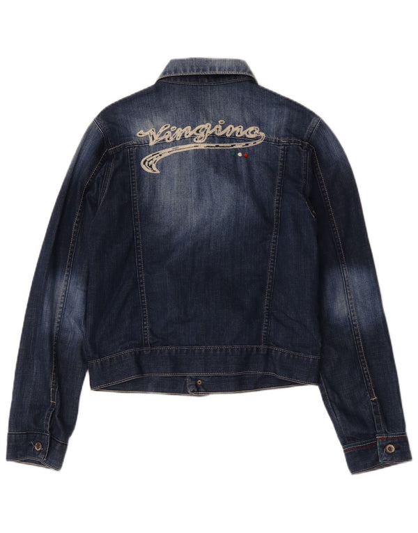 Vingino Womens Acid Wash Graphic Denim Jacket UK 6 XS Blue