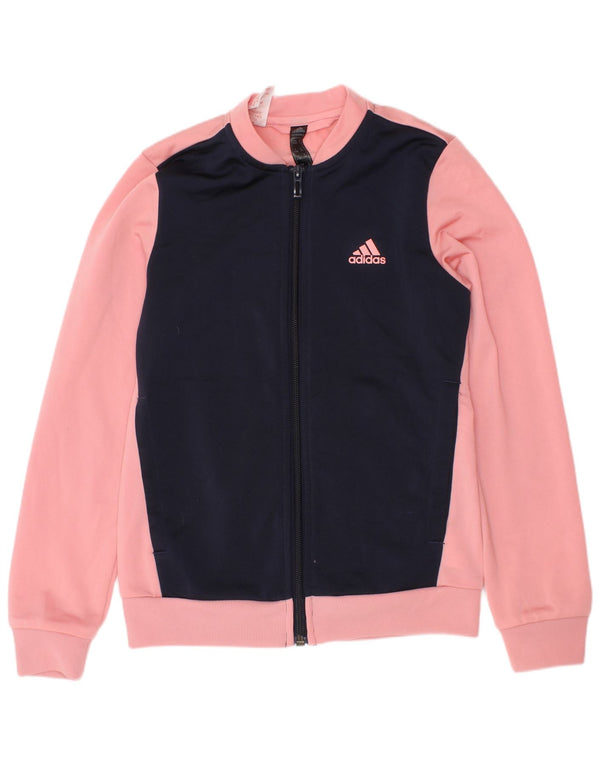 Adidas Girls Tracksuit Top Jacket 9-10 Years Pink Colourblock Polyester