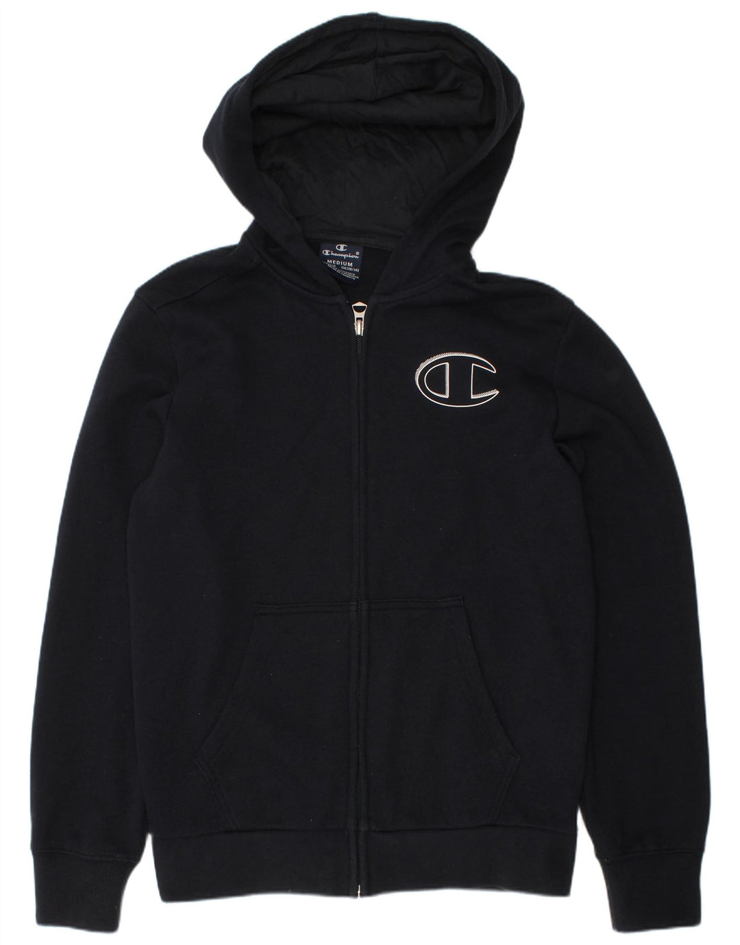CHAMPION Boys Graphic Zip Hoodie Sweater 9-10 Years Medium  Navy Blue